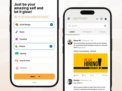 Job Finder App animation app application ui feed finder job job app job feed job finder job finder ui job onboard job post job post minimal job seek job tracker minimal ui app mobile app onboarding saas ui