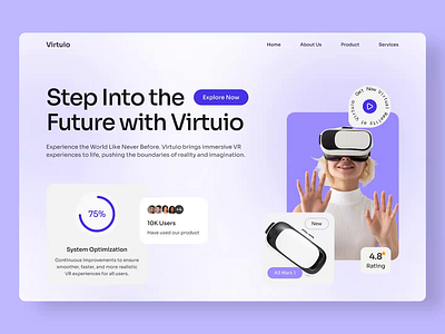 VR Company Landing Page animation clean company design ecommerce figma futuristic design gadget graphic design landing page minimalist technology ui ui template ux virtual reality visual design vr web design web3