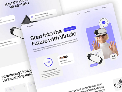 VR Company Landing Page animation clean company design figma framer futuristic design graphic design landing page minimalist technology ui ui template ux virtual reality visual design vr web design