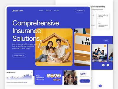 Insurance Service Landing Page design figma framer graphic design health insurance landing page layout design modern safe service ui ui template uiux user interface ux visual visual design web design