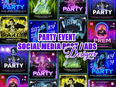 Club Party Event Social Media Post / Flyer Design For Any Event club party poster clubbing event flyer clubbing fun night clubbing vibes dance party flyer dj party edm party design event marketing design event promotion poster friday night party glow party theme music night event music party advertisement neon theme party new years eve celebration nightclub event nightclub graphics nightlife advertisement party flyer party invitation poster