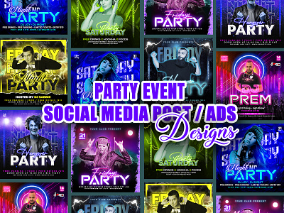 Club Party Event Social Media Post / Flyer Design For Any Event club party poster clubbing event flyer clubbing fun night clubbing vibes dance party flyer dj party edm party design event marketing design event promotion poster friday night party glow party theme music night event music party advertisement neon theme party new years eve celebration nightclub event nightclub graphics nightlife advertisement party flyer party invitation poster