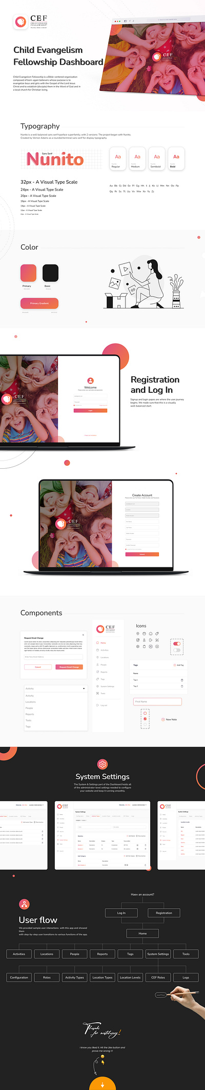 Child Evangelism Fellowship (CEF) Dashboard Design accessibility cef child evangelism fellowship color palette dashboard design design system interaction design login page mockup prototyping registration page responsive design system settings typography uiux design user experience user flow user interface visual design web design