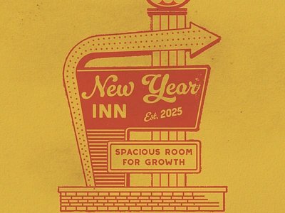 New Year Inn 2025 design illustration logo motel sign new year old matchbook retro vintage