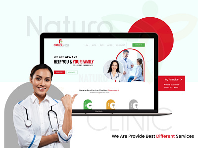 Naturo Clinic - UI / UX for Clinic Website appointment management branding clinic website doctor website graphic design green logo red ui uiux user experience user interface vectors web development webdesign website website design white