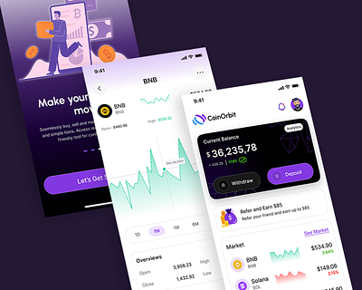 Cryto Mobile Application - CoinOrbit💕 adobe photoshop bitcoinapp branding crypto cryptoapp cryptomobileapplication design figma graphic design hero section illustration logo ui ux