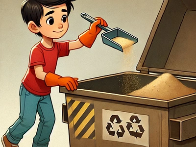 Boy Putting Dust in the Bin ai illustration skipbin