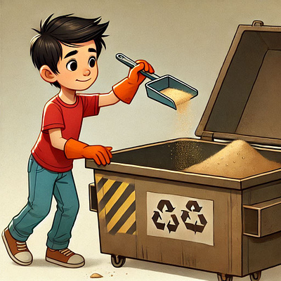 Boy Putting Dust in the Bin ai illustration skipbin