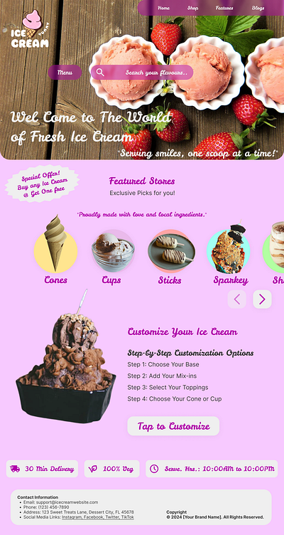 Ice Cream Shop Landing Page figma graphic design ice cream ice cream shop ui ui design uiux design ux web design