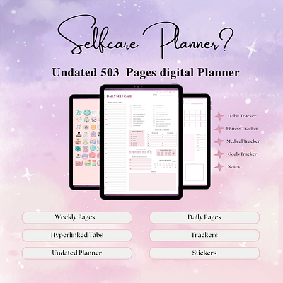 Selfcare Digital Planner canva planner design digital planner etsy digital products etsy product graphic design hyperlink planner illustration planner