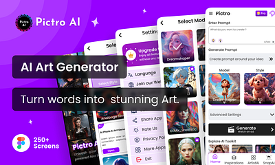 Pictro AI Art Generator (Text to Art Generator Mobile App) ai app art art generator artificial intelligence brand dall e design editor figma generator google imagine mobile mobile app openai ui uiux