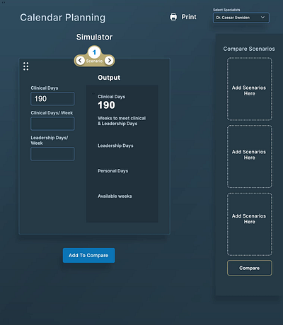 Calendar Planning tool for Medtech analytical tool animation calculator ux interaction design ui ui design widget for medical