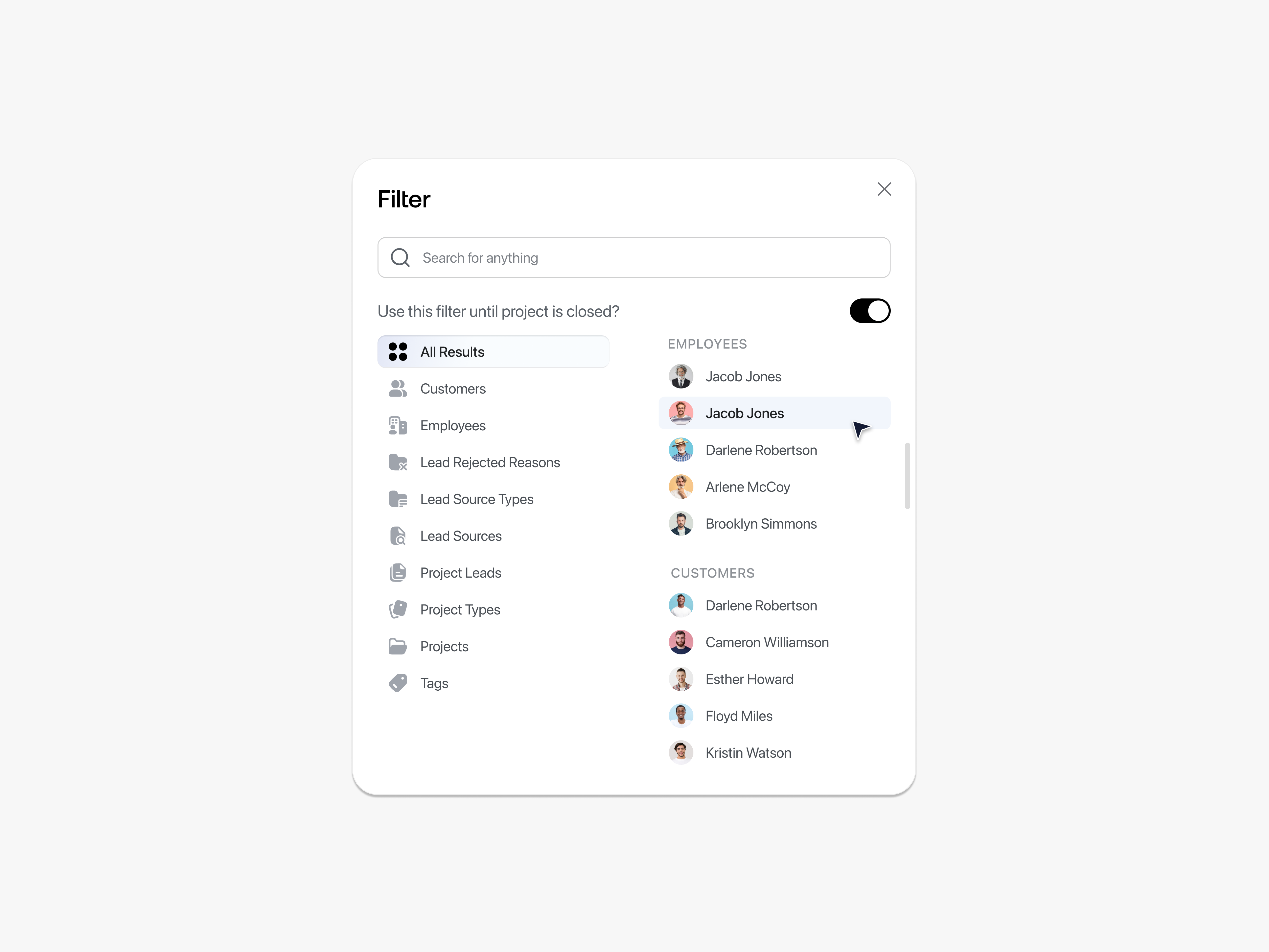 Construction Management Filter advance filter component construction design energy field job filter management popup product design roofing saas ui design uiux webapp