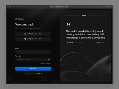 Protocols - Onboarding animation clean crypto cryptocurrency design login motion onboarding sign in sign up ui uidesign ux uxdesign uxerflow web web design web3 website