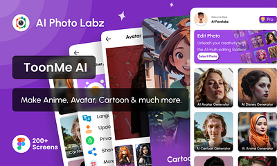 AI Photo Labz (AI Powered Photo Editor Mobile App) ai anime art artificial intelligence creator design editor face figma generator mobile app photo photo editor tool uiux