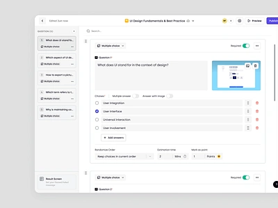 Trenning - Multiple-Choice Questions for Quiz Creation in an LMS admin platform course education education platform learning management system learning path lms multiple choice questions product design quiz saas saas design student team training ui ux web app web design