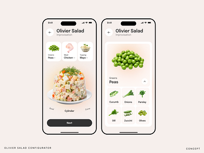 Olivier Salad Configurator app delivery design ecommerce food food delivery foodporn ios app ui