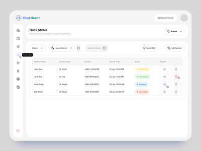 Chat Health: Track Status ai alif complete dashboard design menu mobile mockup modern navbar reza side bar site status track ui ui ux design ux web website