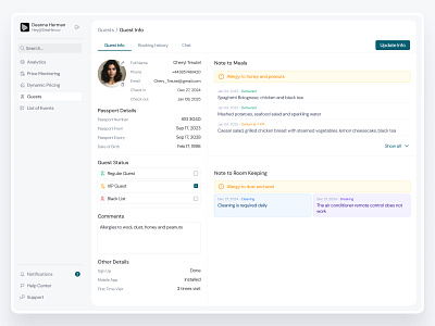 Hotel Management - Guest Profile crm dashboard design guest card guest profile hotel management hotels light mode profile sidebar ui ux