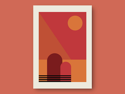 Sunset Lovers Illustration adobe illustrator art bauhaus couple design geometric graphic design graphicelements illustration lovers mid century modern minimalist orange poster print red romantic sunset vector wall art