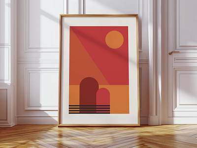 Minimalist Romantic Illustration adobe illustrator art bauhaus couple design geometric graphic design illustration lovers mid century modern minimalist orange poster print red romantic sunset vector wall art