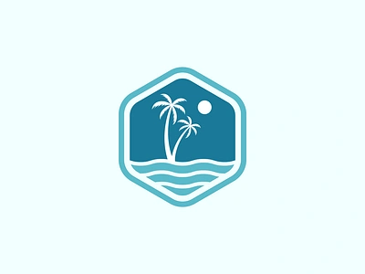 The Village Resorts beach hexagon logo design mdmr creation palm tree resorts sunset wave