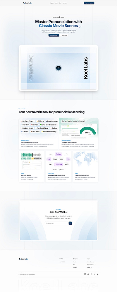 Koel Labs - Your new favorite tool for pronunciation learning app branding landing landing page ui