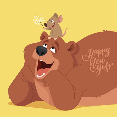 Happy New Year! 2025 adobe illustrator bear character design fireworks illustraion kids illustration mouse newyear vector