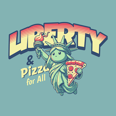 Pizza for ALl america cartoon comic funny independence day kittl liberty pizza pop culture print on demand t shirt t shirt design