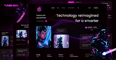 Samurai - Cyber-Futuristic Website Template cyber cyberpunk design figma futu futuristic graphic design purple samurai technology template ui uiux vector website