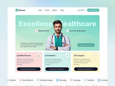 Mecare - Medical Landing Page Design design hospital landing page landing page medical landing page ui design uiux web design web template web ui website design