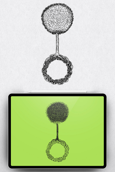 Tree ball circle garden geometric hand draw illustration plant print sketch tree vector vintage