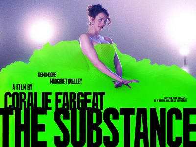 The Substance 2024 body horror coralie fargeat demi moore dennis quaid films horror key art margaret qualley movie movie poster movie posters movies mubi the substance the substance movie poster the substance poster the substance posters type typography