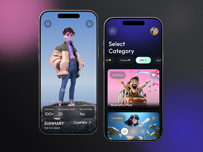 3D Illustrations Store App app design ui ux