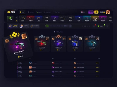 Magic Drop: Top Players casino casino cases casino design cs go cs go cases csgo csgo design csgo site dashboard gambling game interface game ui game ux gaming gift box magic drop open box open cases opening cases top players