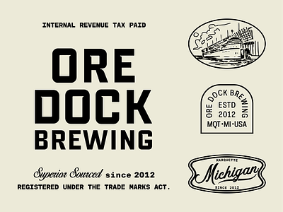 Ore dock 1 badge beer branding brewery brewing dock identity illustration lake michigan superior