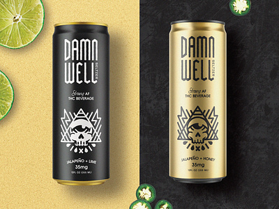 Damn Well Concepts beverage branding cannabis damn illustration logo packaging seltzer skull symbol thc