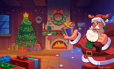 Happy New Year from Neomodeon Studio!🎉 2025 2d 2d game atmosphere cartoon style character christmas cute fireplace gift happy new year holiday illustration merry christmas new year present santa claus