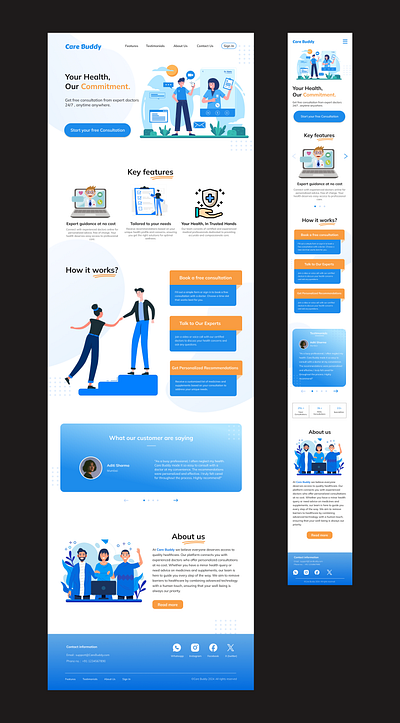 Care Buddy - Free online consultation platform design health care inspiration landing page laptop version mobile version responsive design ui