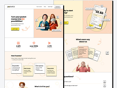 Pocketful - The landing page cartoon design friendly homepage landing page mobile modern money neubrutalism page pocket money responsive savings web design webdesign