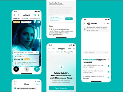 Matchmaker. AI dating app. Delight iOS app ai dating app dating datingapp discovery page find love finder interface ios ios app love match matching matchmaker meet minimal mobile app mobile ui partner relationship