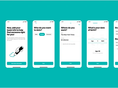 Create profile flow. Delight app dating by basov design ai dating app dating datingapp discovery page find love finder interface ios ios app love match matching matchmaker matchmaker pick meet minimal mobile app mobile ui partner relationship