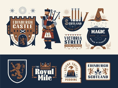 Edinburgh badge bagpipes castle edinburgh explore illustration logo magic scotland travel