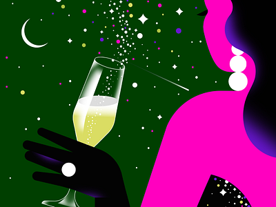 Sparkling night 2024 champagne colorful drink flat flute holidays illustration new year party sequin sparkling stars wine