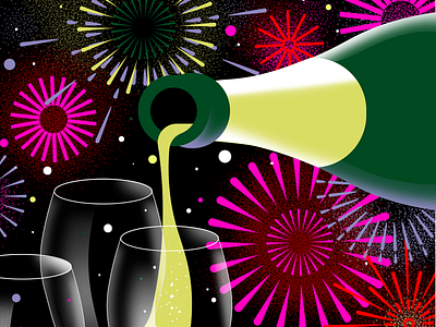 New Year's Eve bottle champagne colorful design drink fireworks illustration party sequin sparkling stars wine