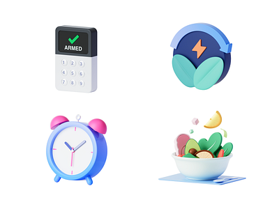 kohost icons series 03 c4d clock green salad icons illustration vegetable