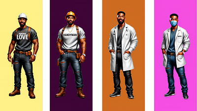 Diverse Male Professional Designs blackmale branding characters design diverse graphic design illustration illustrations male png professionals vector