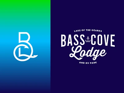 Bass Cove Lodge Logo Concept anchor bass bass cove bc bcl camping fishing hook lake of the ozarks lodge logo marina ozarks