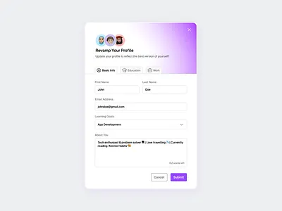 🟣 Update Profile Modal UI apple avatar clean font geist gradient graphic design inter memoji modal modern popup profile purple startup ui ui design update profile ux ux design