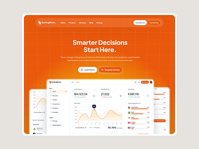 Finance App - Landing Page Exploration dashboard design finance landing page minimalist orange project ui ux web web design website website design